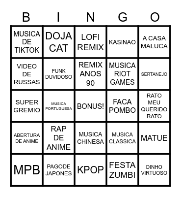 BINGO SONG REQUEST Bingo Card