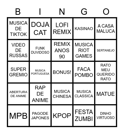 BINGO SONG REQUEST Bingo Card