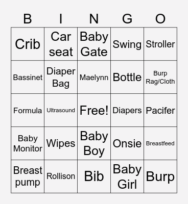 Baby Bingo Card