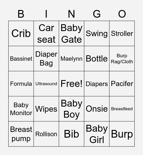 Baby Bingo Card