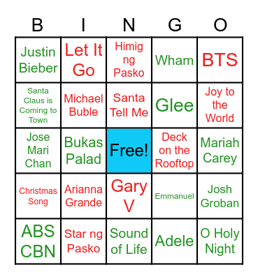 Christmas Song and Artist Bingo Card