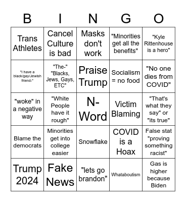 Bigotry Bingo Card