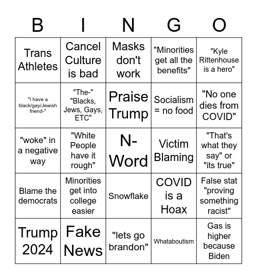 Bigotry Bingo Card