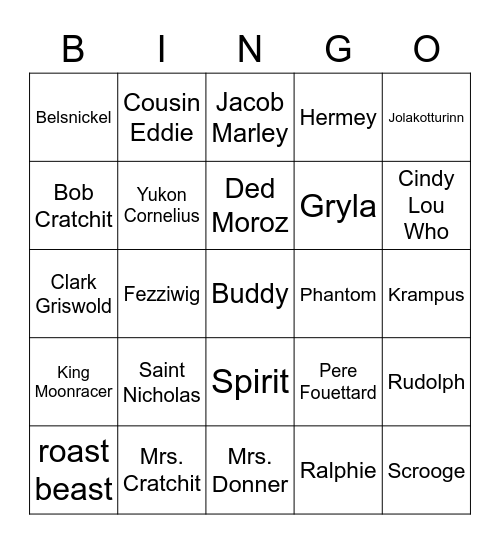 HOLIDAY CHARACTERS Bingo Card