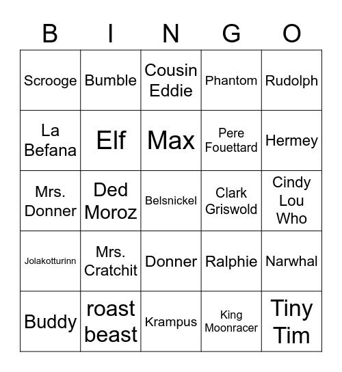HOLIDAY CHARACTERS Bingo Card