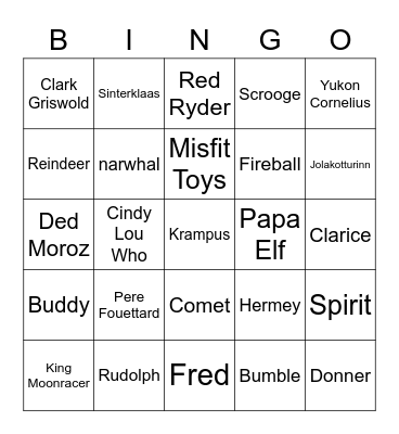 HOLIDAY CHARACTERS Bingo Card