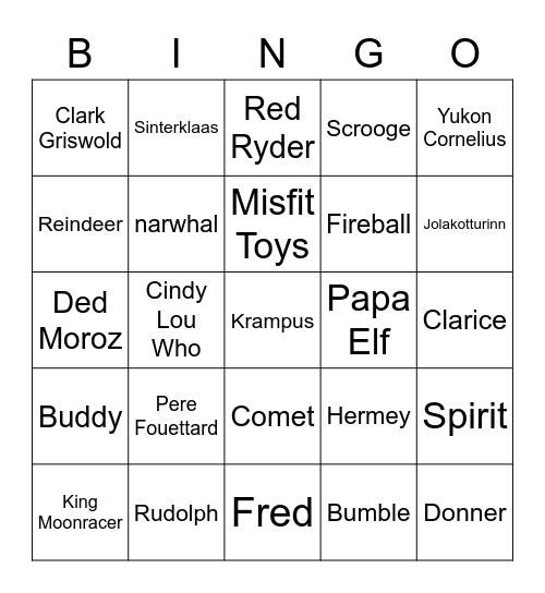 HOLIDAY CHARACTERS Bingo Card