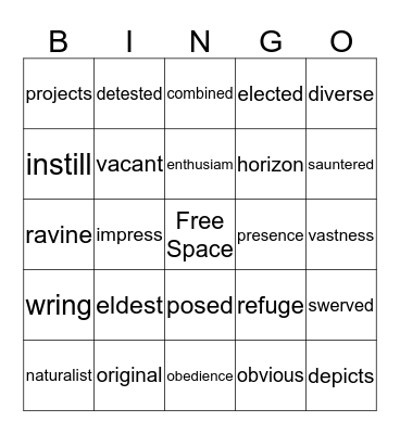 Vocabulary Bingo Card