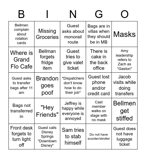 Grand Floridian Bingo Card