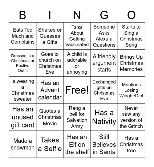 Christmas Ice Breaker Bingo Card