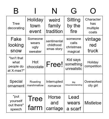 Hallmark movie BINGO Card