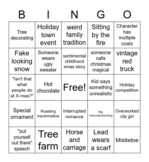 Hallmark movie BINGO Card