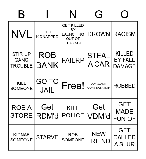 gta Bingo Card