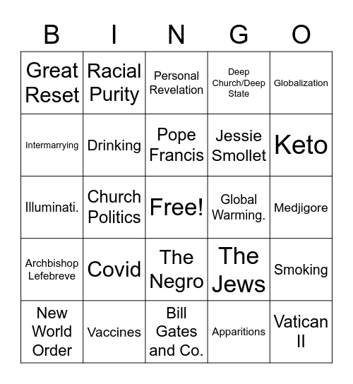 Toxic Topic Bingo Card