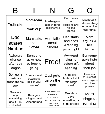 family xmas 2021 Bingo Card