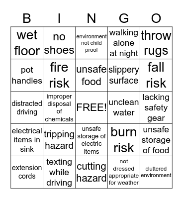 Safety Bingo Card