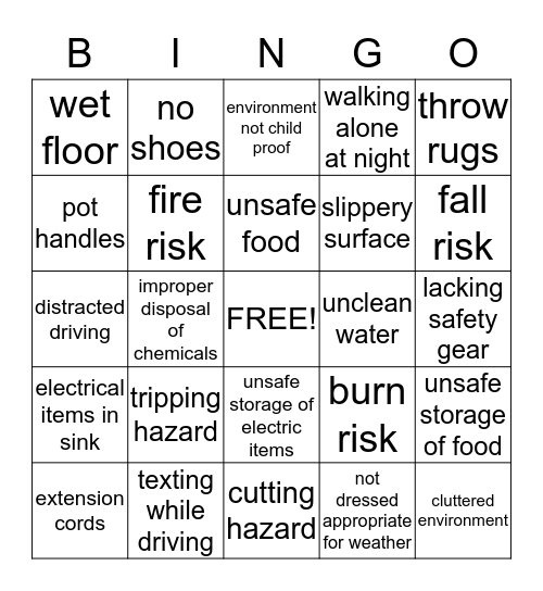 Safety Bingo Card