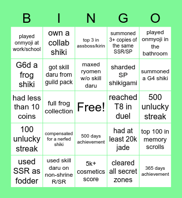 MilkyWay Bingo Card
