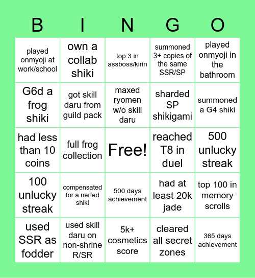 MilkyWay Bingo Card