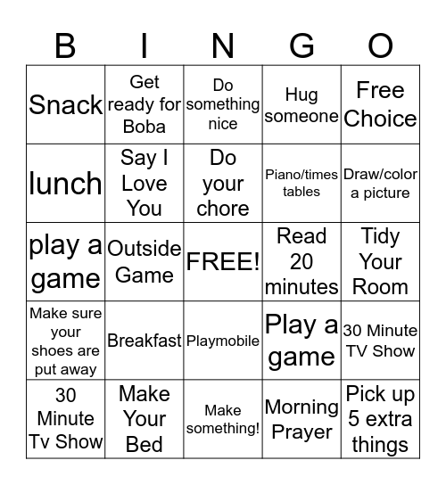 Thursday Bingo Card