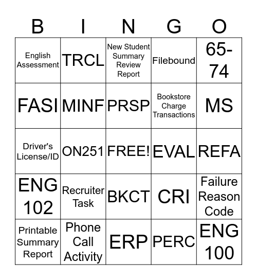 Colleague/Recruiter Bingo Card
