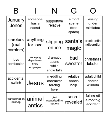 Love Actually Bingo Card