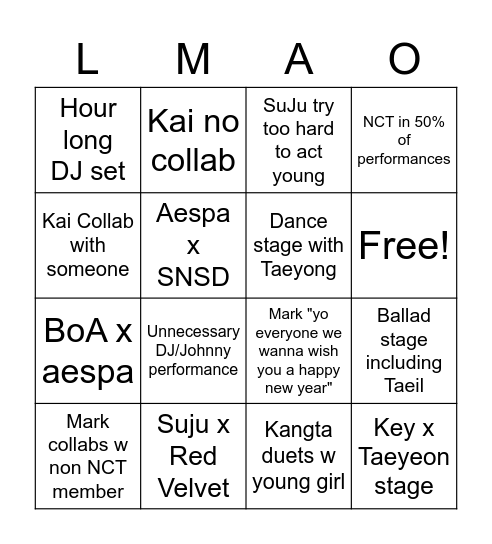 SMTOWN Live Bingo Card