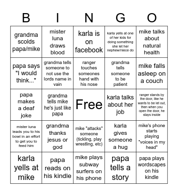 family bingooooo Bingo Card