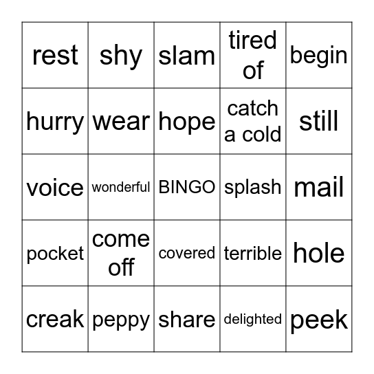 Vocabulary Bingo Card