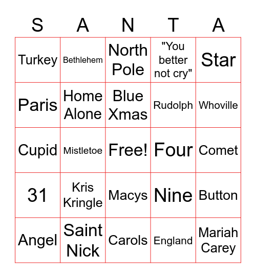 Santa BINGOI Bingo Card