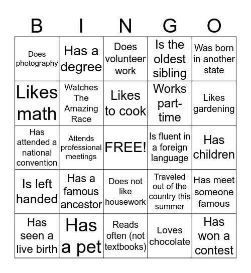 TNSA Bingo Card