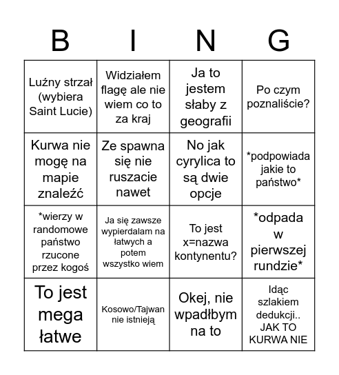 Szymon Modliński Geoguesser Bingo Card