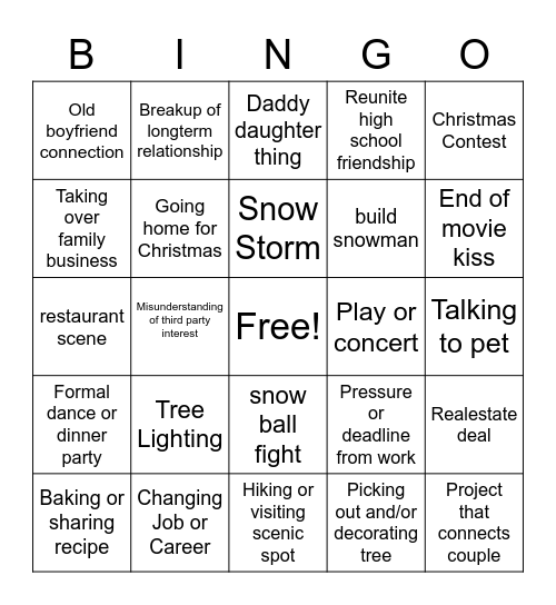 Hallmark Christmas Bingo Card