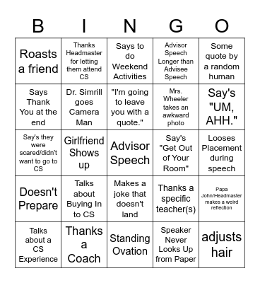 Senior Speech Bingo Card