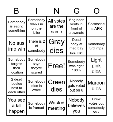 Polus Among Us Bingo Card