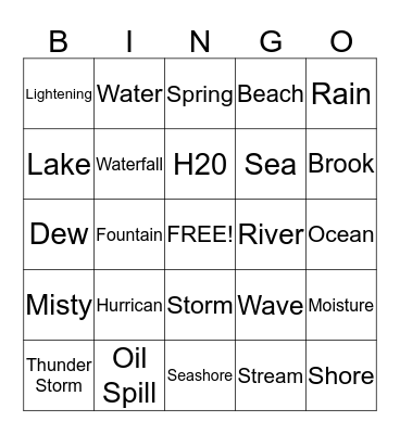 Aloha Splash Bingo Card