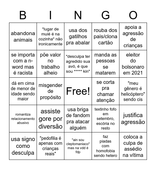 redflags Bingo Card