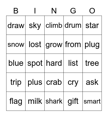 spelling  Bingo Card