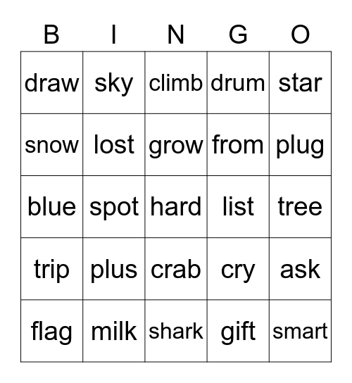 spelling  Bingo Card