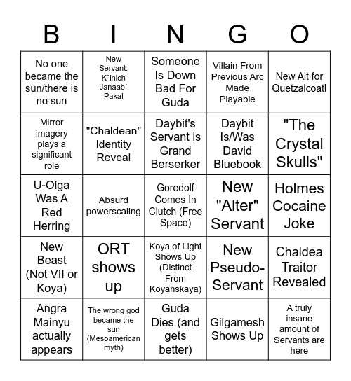 LB7 Predictions Bingo Card