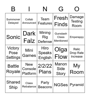 NGS Headline Dec 28th Bingo Card