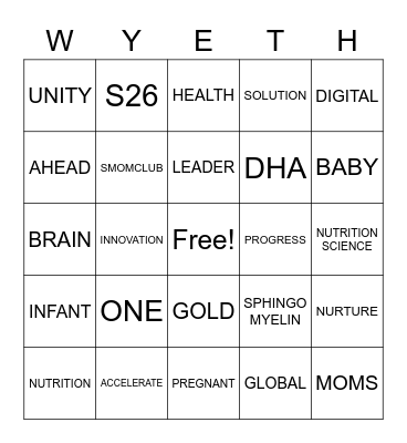 WYETH WORD BINGO Card