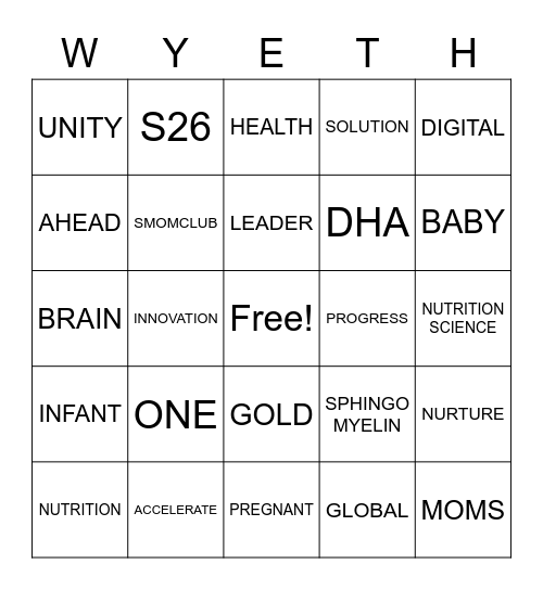 WYETH WORD BINGO Card