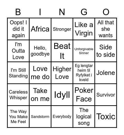 Musikkbingo! Bingo Card