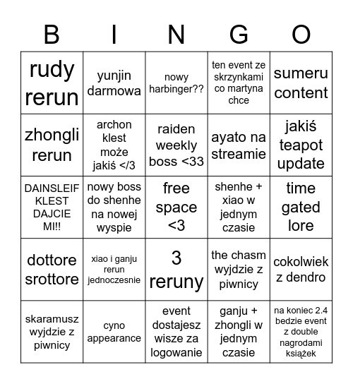 2.4 predictions Bingo Card