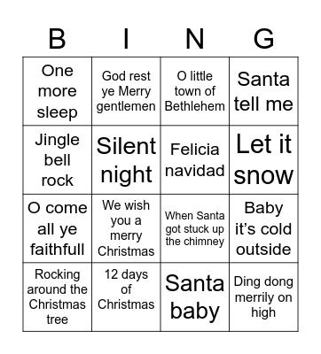 Christmas song bingo Card