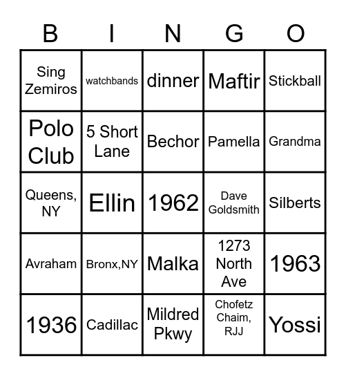 Granpa's Birthday BINGO!! Bingo Card
