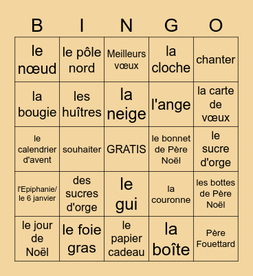 NOËL Bingo Card