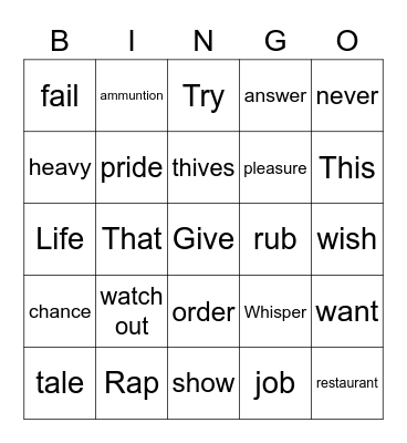 Untitled Bingo Card