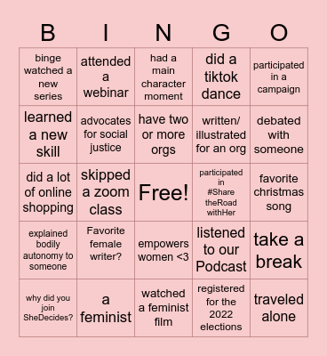 SheDecides Christmas Party Bingo Card